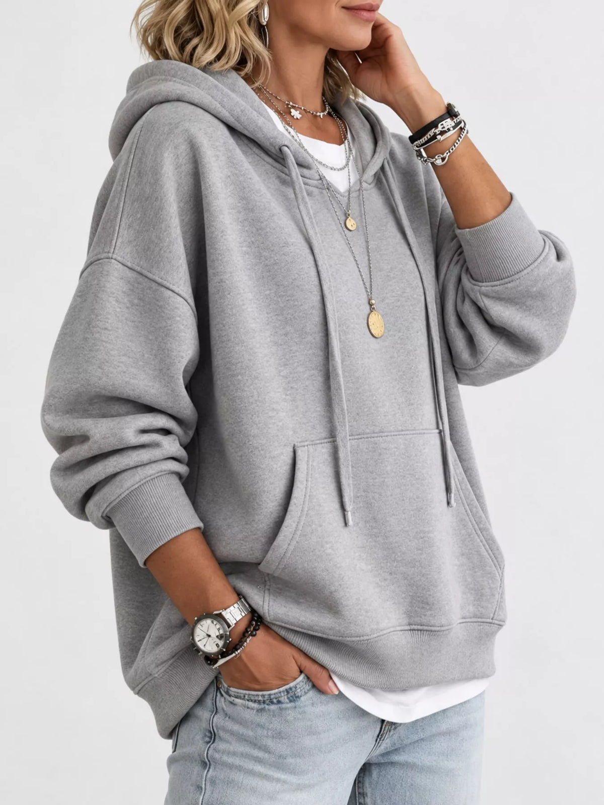 drawstring dropped shoulder hoodie | dropsona - neutral - material texture