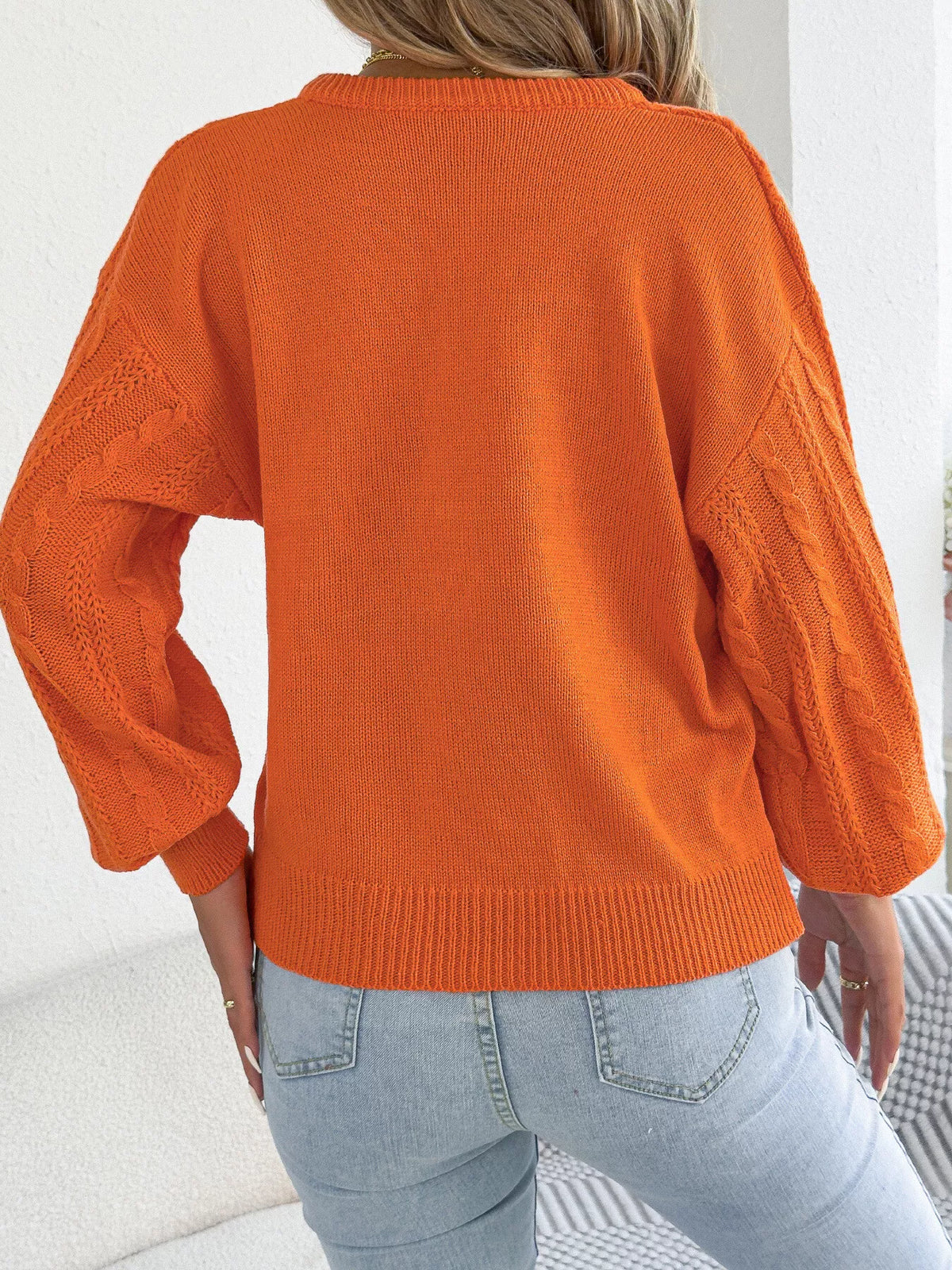 cable knit notched sweater – basic style | dropsona - neutral - packaging