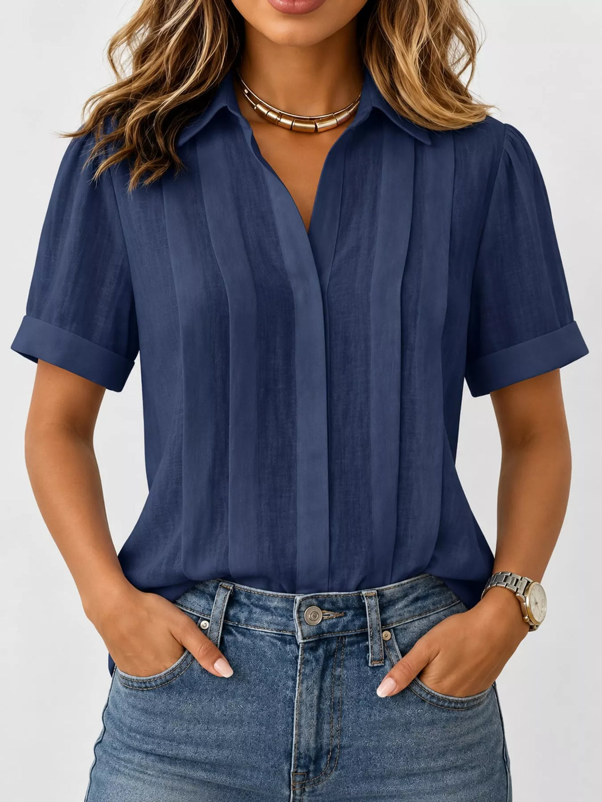 full size button up short sleeve shirt plus | dropsona - neutral - close-up detail