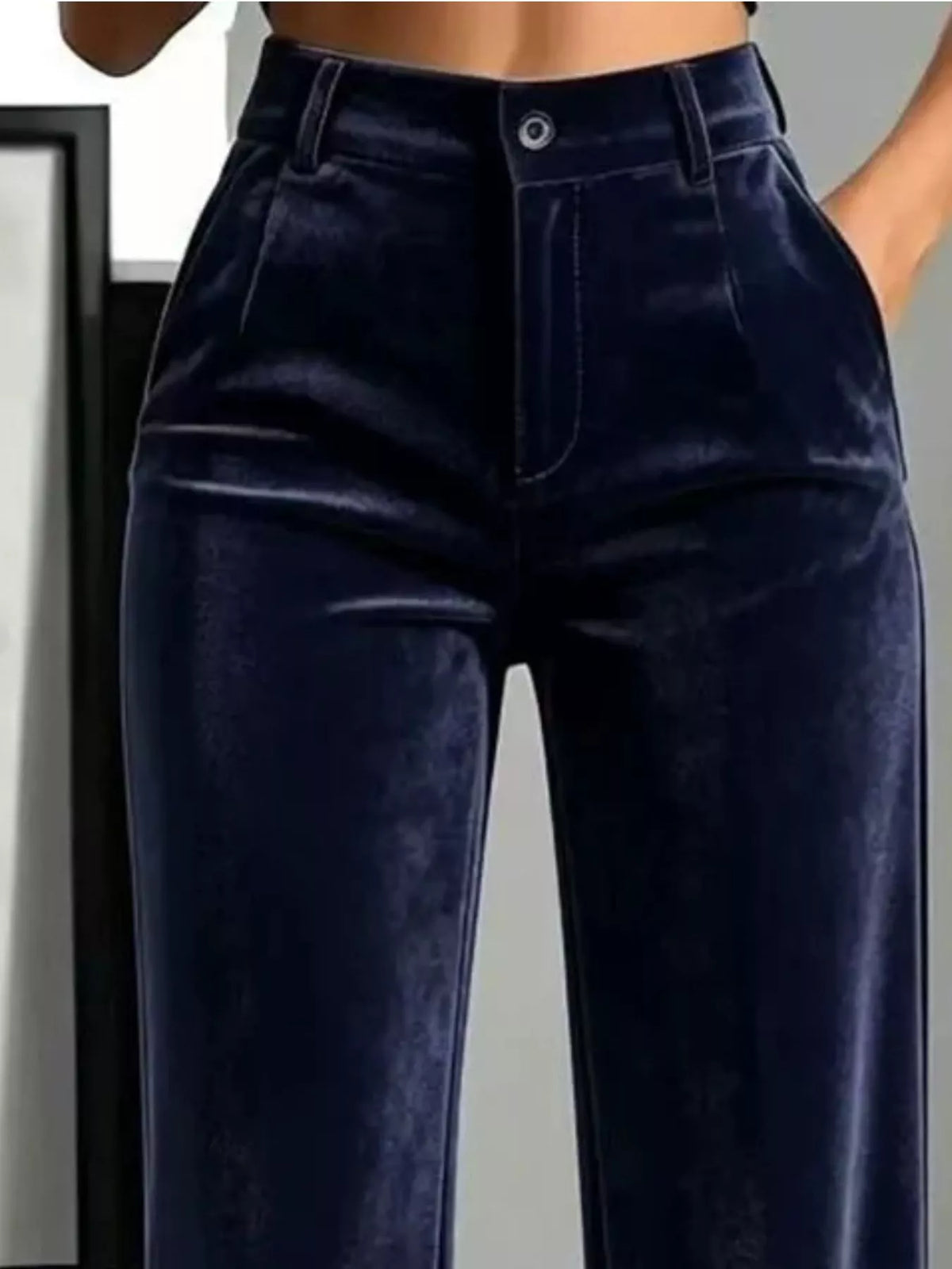 full size high-waisted velvet pants plus | dropsona - neutral - front view
