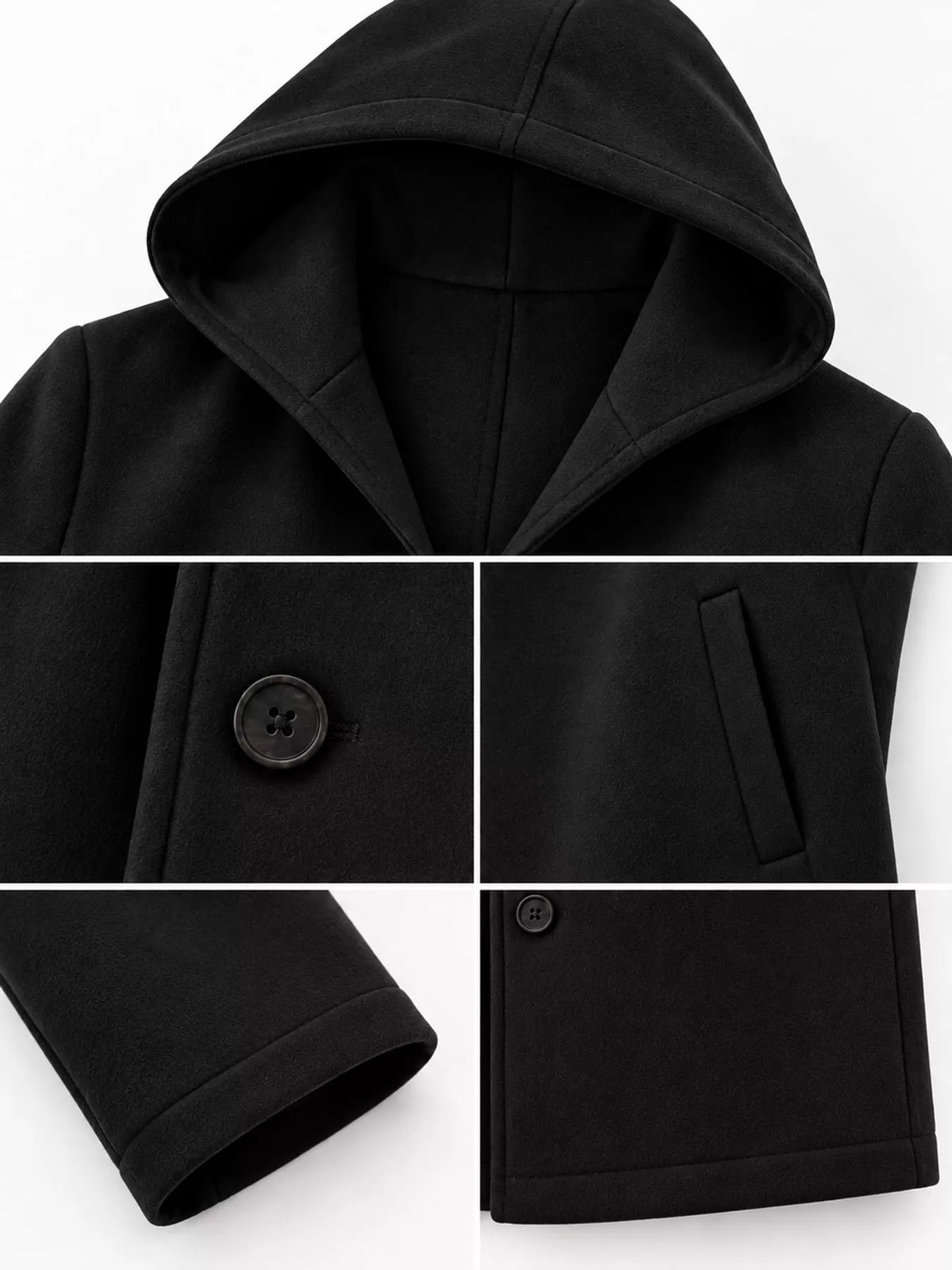 plus size hooded single-breasted overcoat | dropsona - neutral - material texture