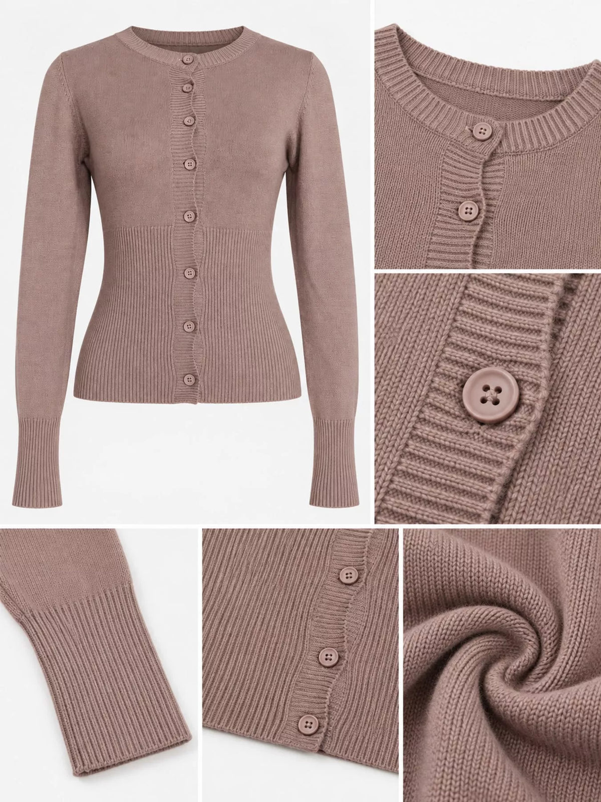 slim-fit ribbed knit button-down cardigan | dropsona - neutral - front view