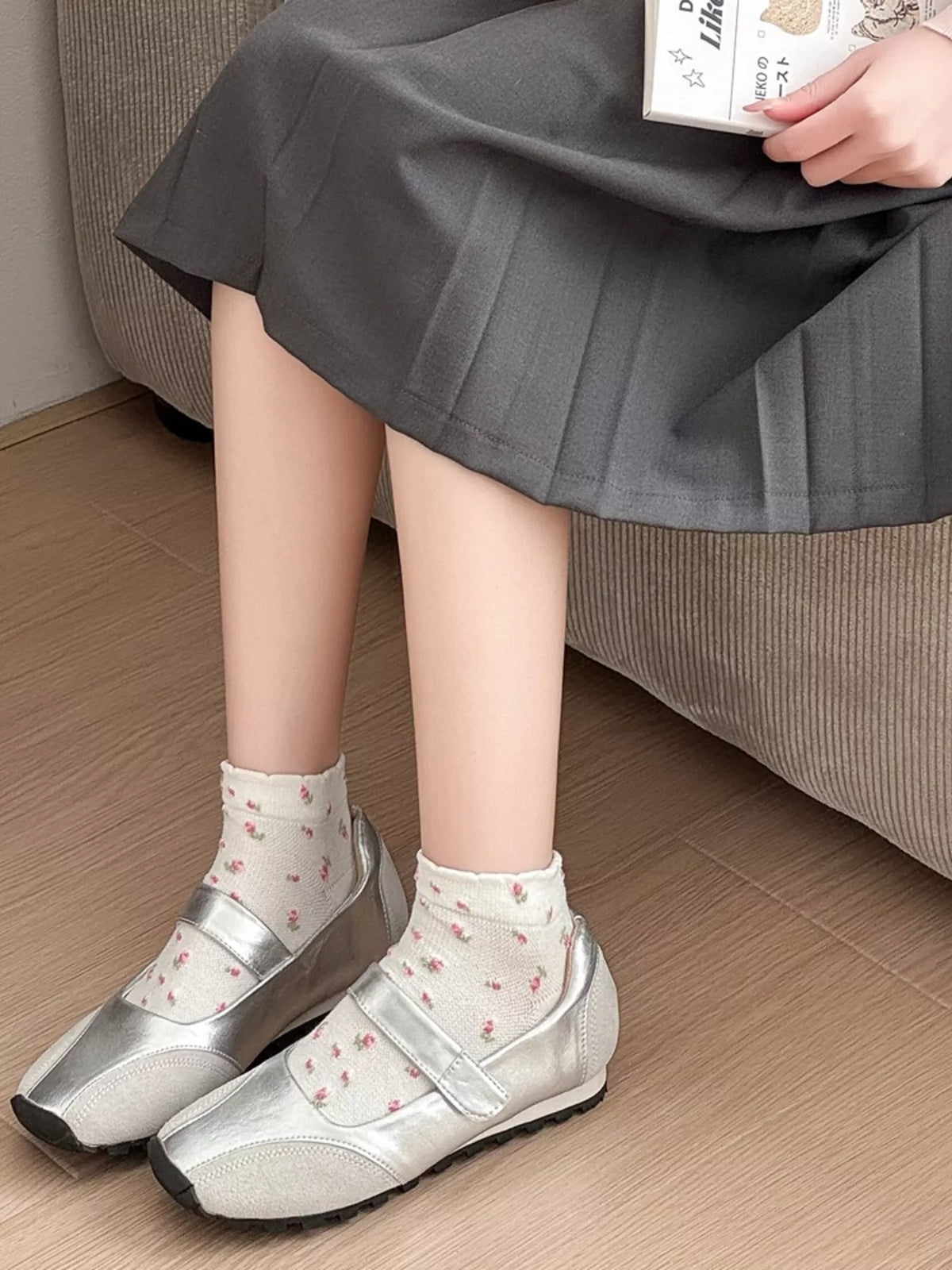 floral ankle socks – candy | dropsona cotton - neutral - front view