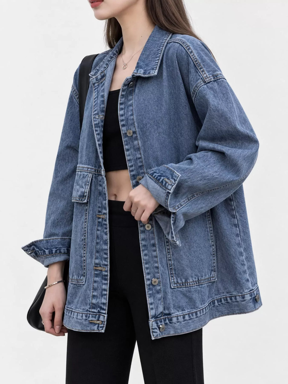 oversized wash denim jacket with utility pockets | dropsona - neutral - packaging