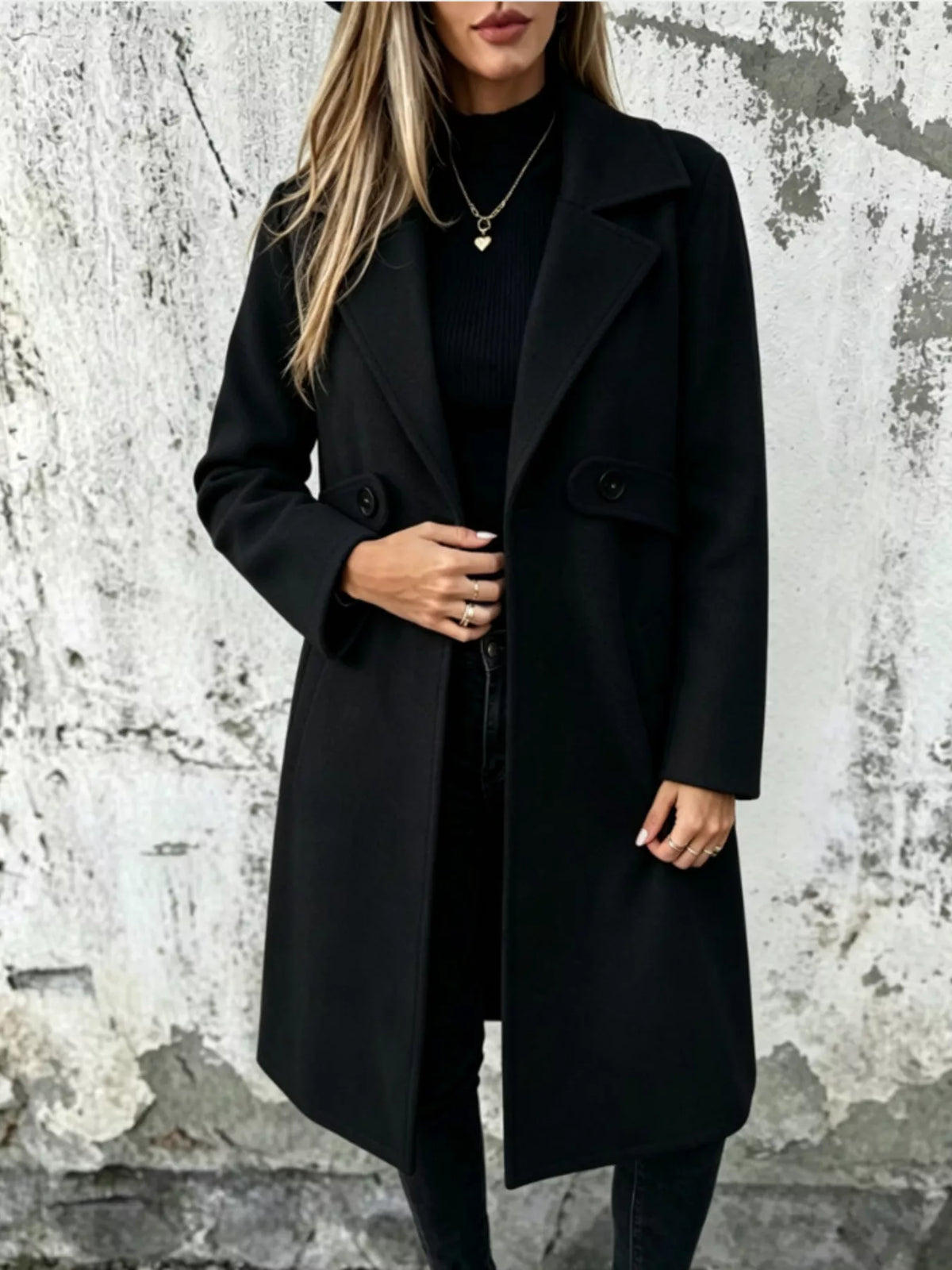 full size lapel collar longline overcoat plus | dropsona - neutral - size reference