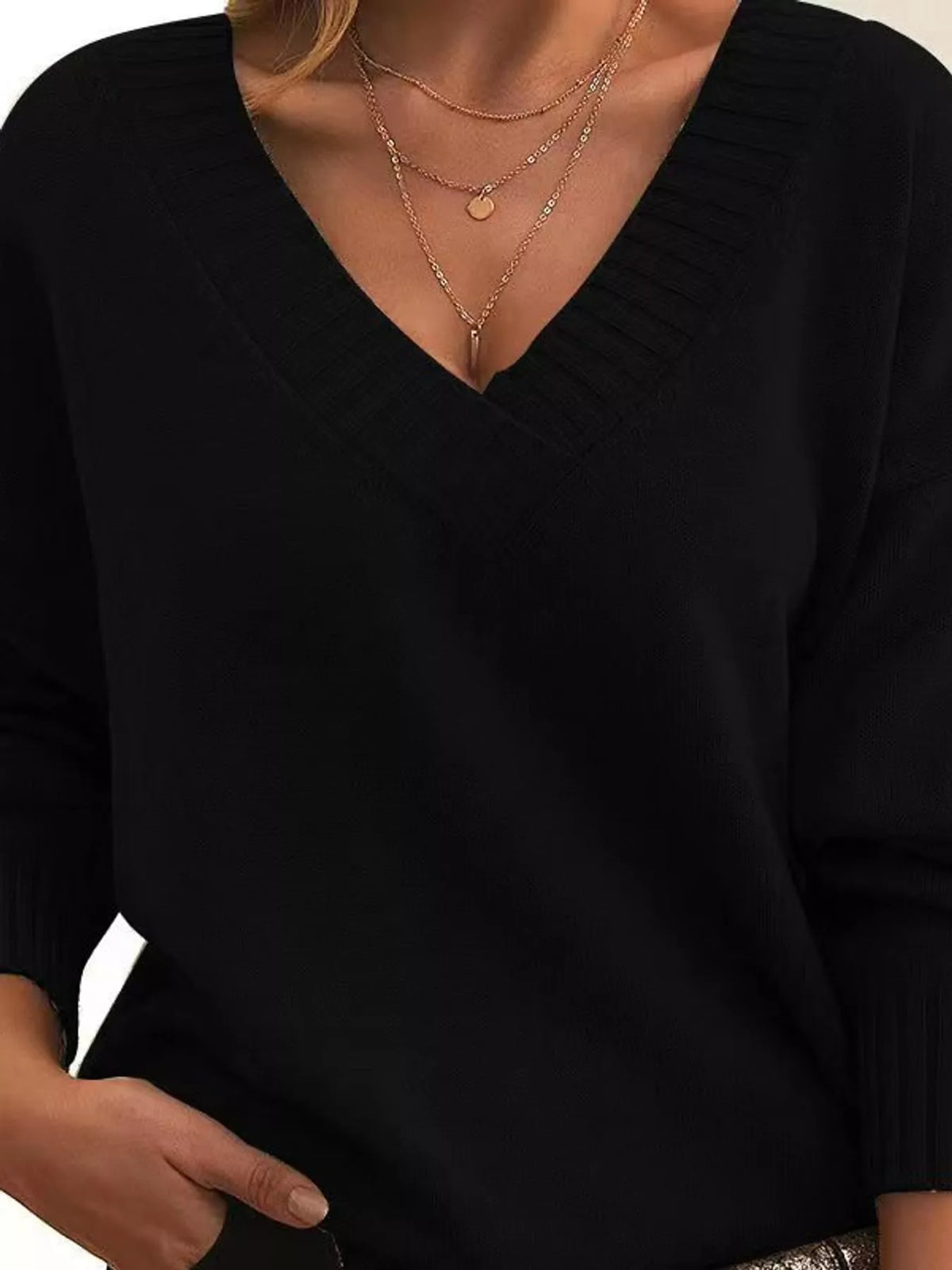full size v-neck dropped shoulder sweater plus | dropsona - neutral - size reference