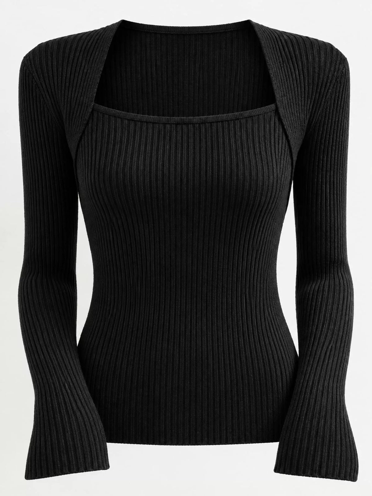 square neck ribbed knit slim-fit top | dropsona - neutral - front view