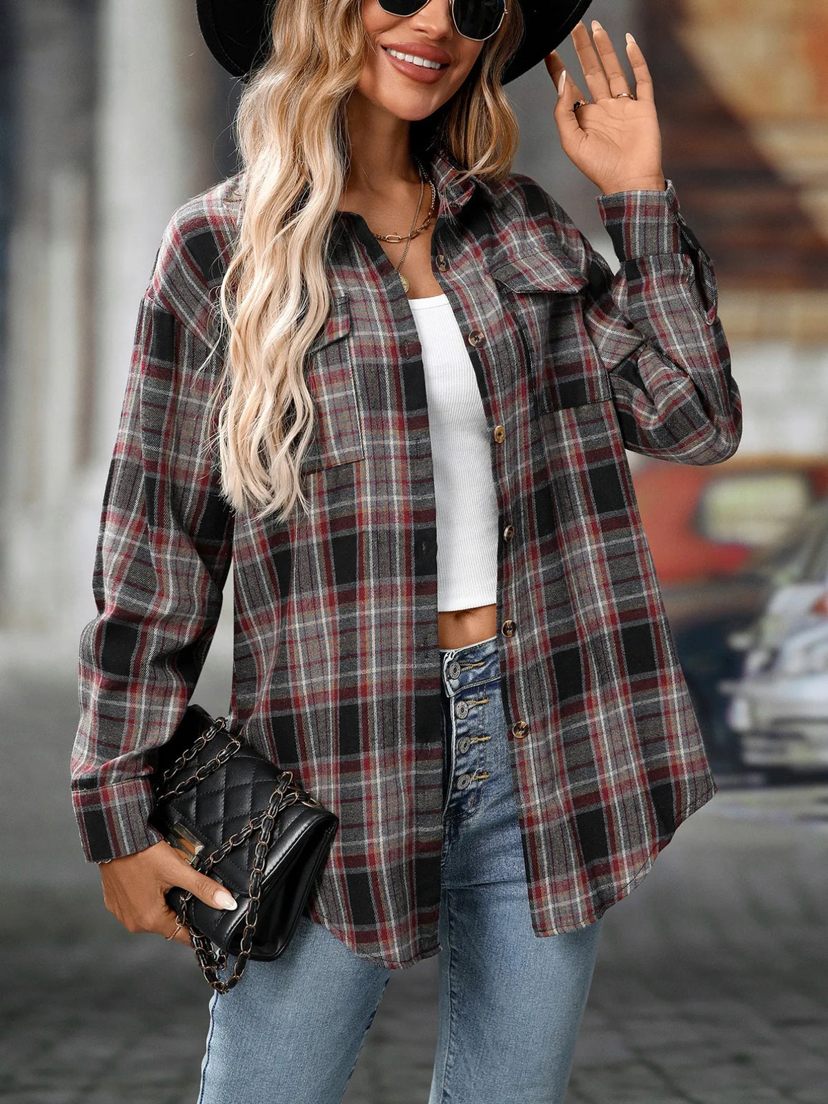 oversized plaid button-up shirt - material texture