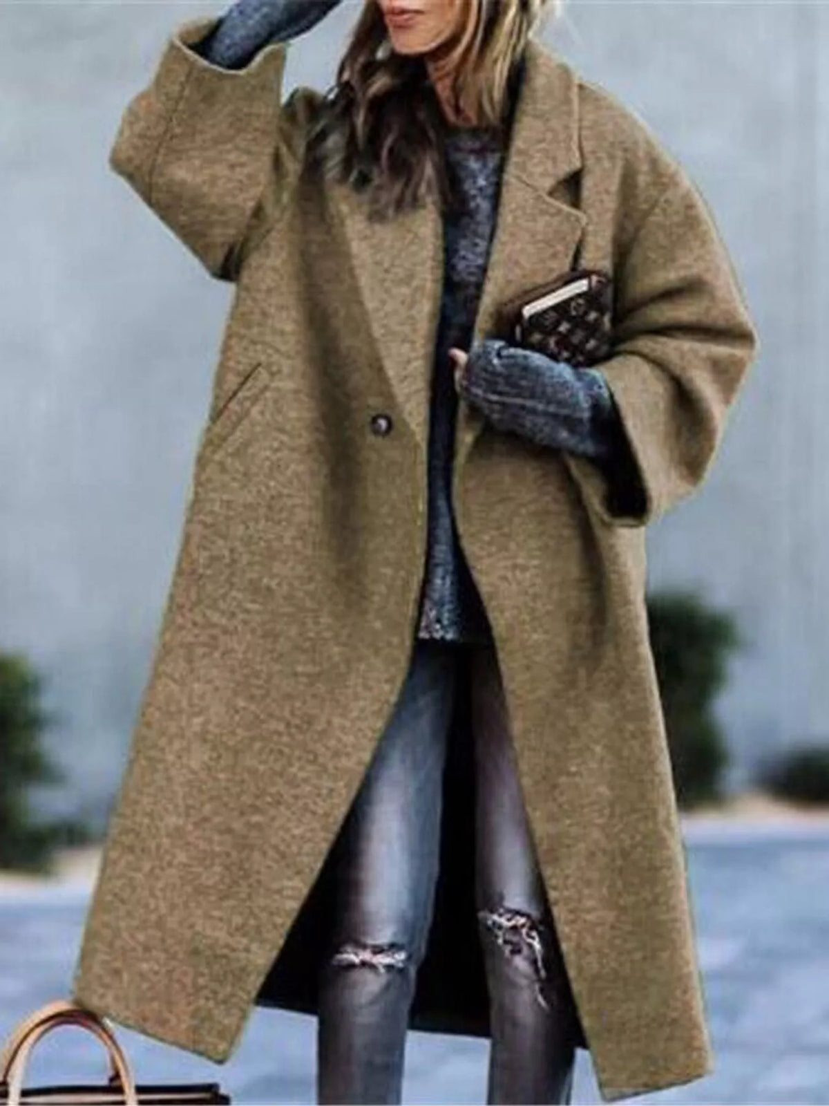 full size lapel collar one button coat plus | dropsona - neutral - everyday use