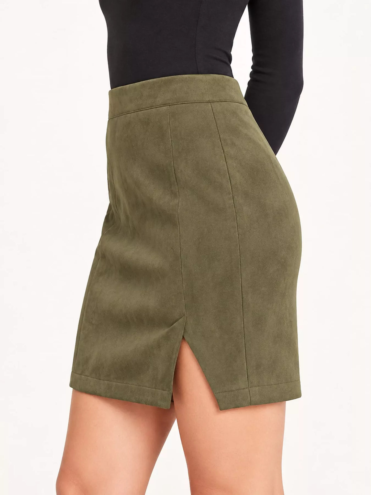 high-waisted slit skirt – zipper, slit, seam detail | dropsona - neutral - usage example