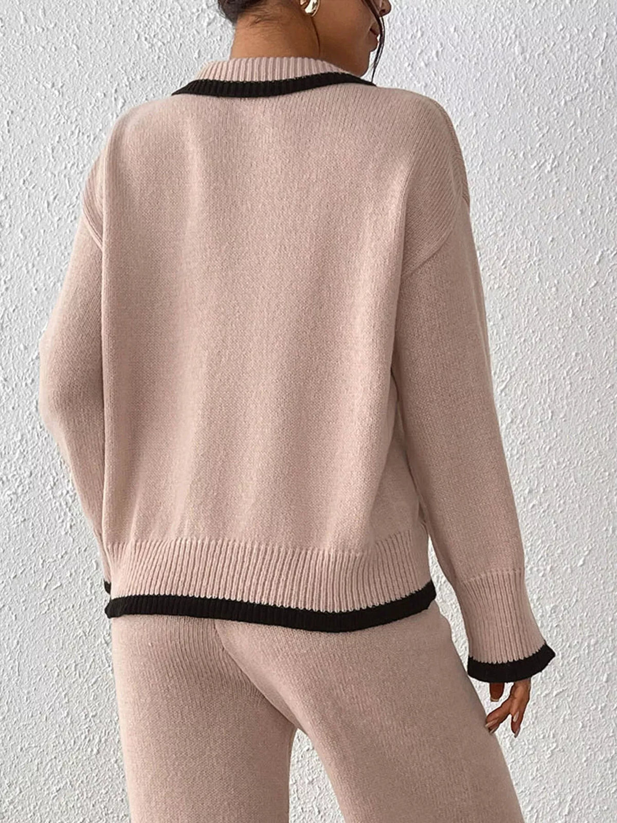 contrast trim polo collar sweater | dropsona - neutral - size reference