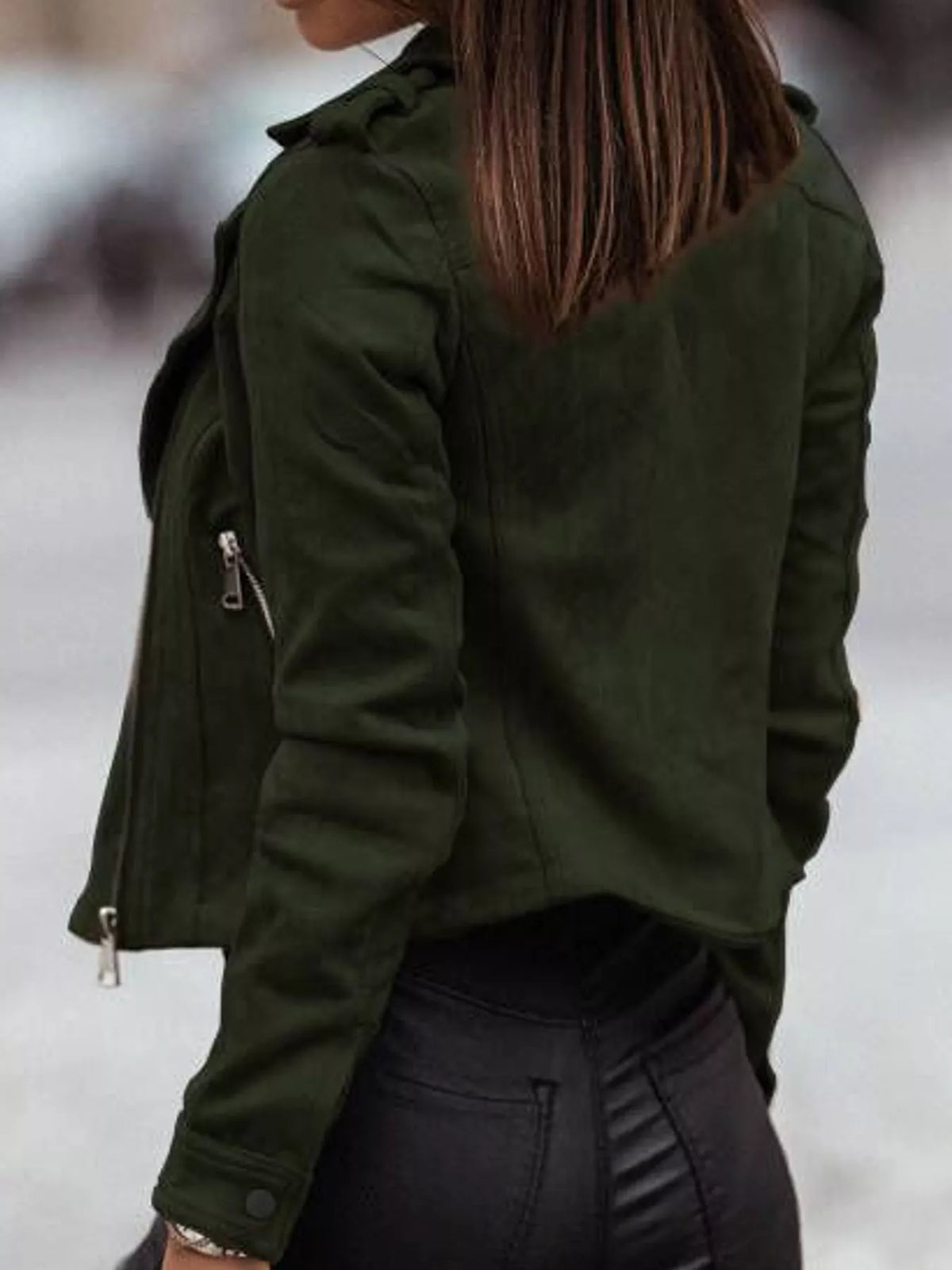 asymmetrical zipper long sleeve jacket | dropsona - neutral - material texture
