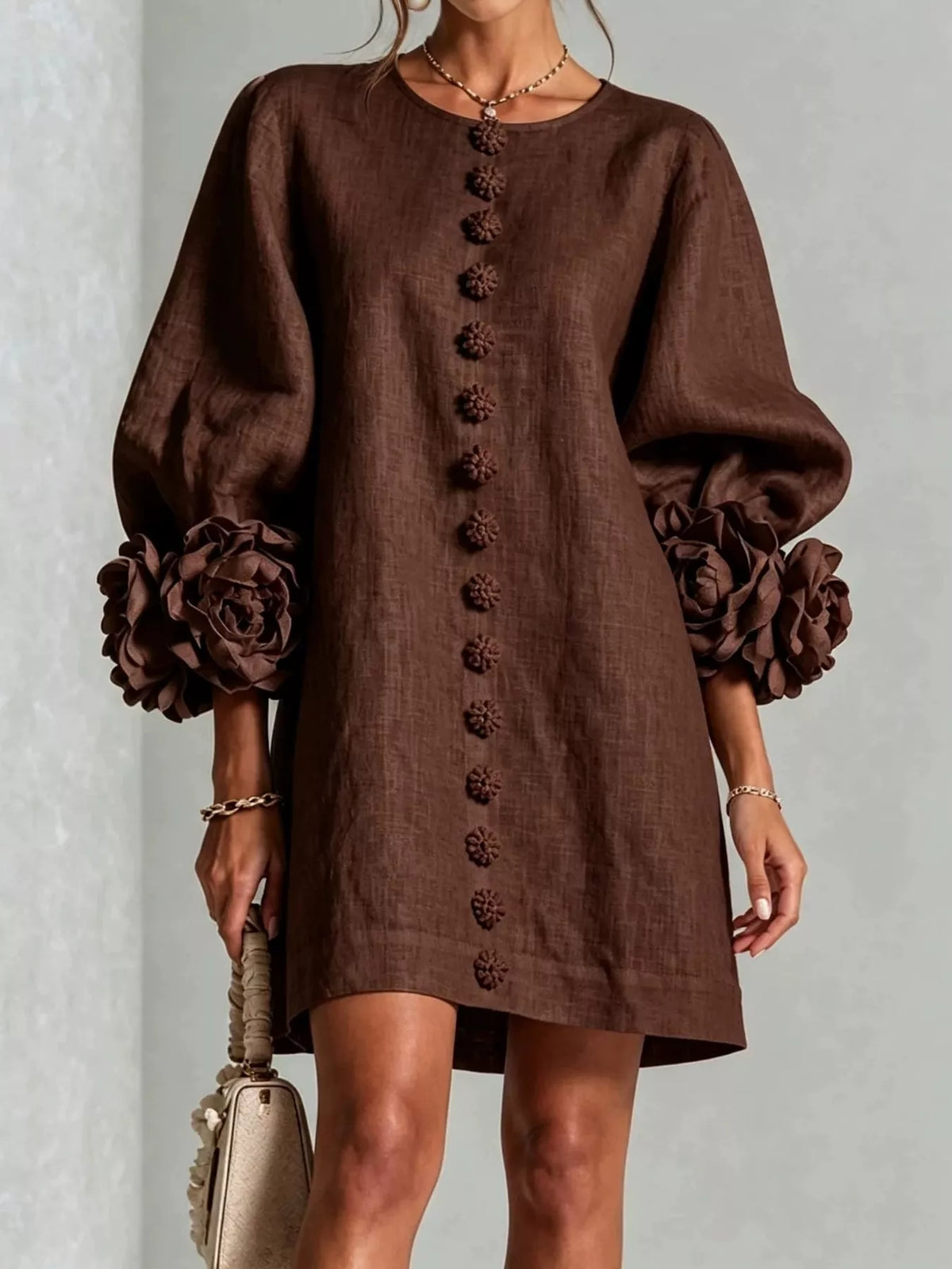 full size 3d floral sleeve accents mini dress plus | dropsona - neutral - packaging