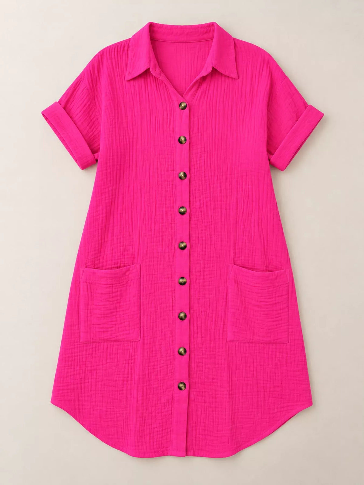 full size button-down textured shirt dress with | dropsona - neutral - material texture