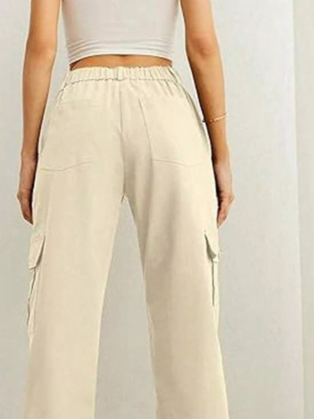high-waisted cargo pants with drawstring cuffs | dropsona - neutral - front view