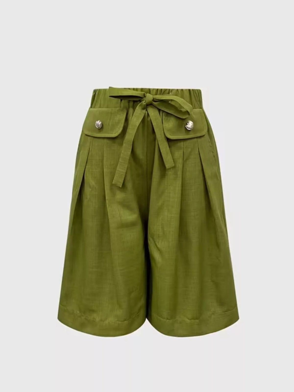 high-waisted drawstring shorts – tied,pocketed | dropsona - neutral - close-up detail