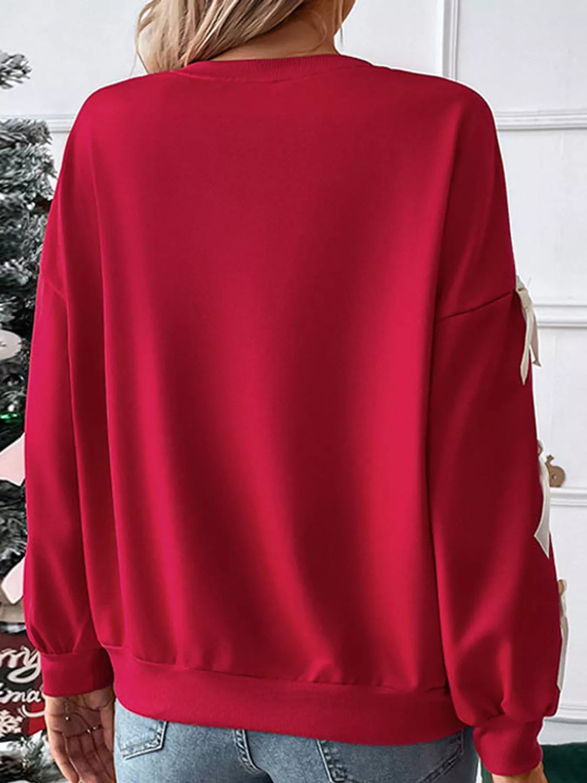 crew neck sweatshirt with decorative bow | dropsona - neutral - usage example