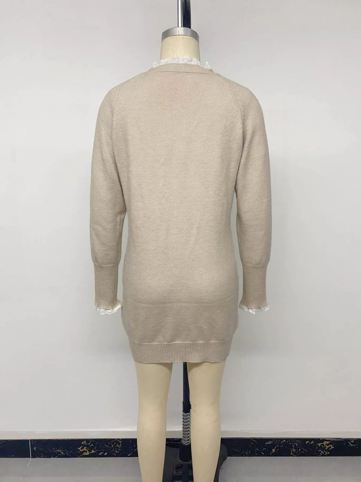 cable knit raglan sleeve sweater dress – basic style | dropsona - neutral - front view