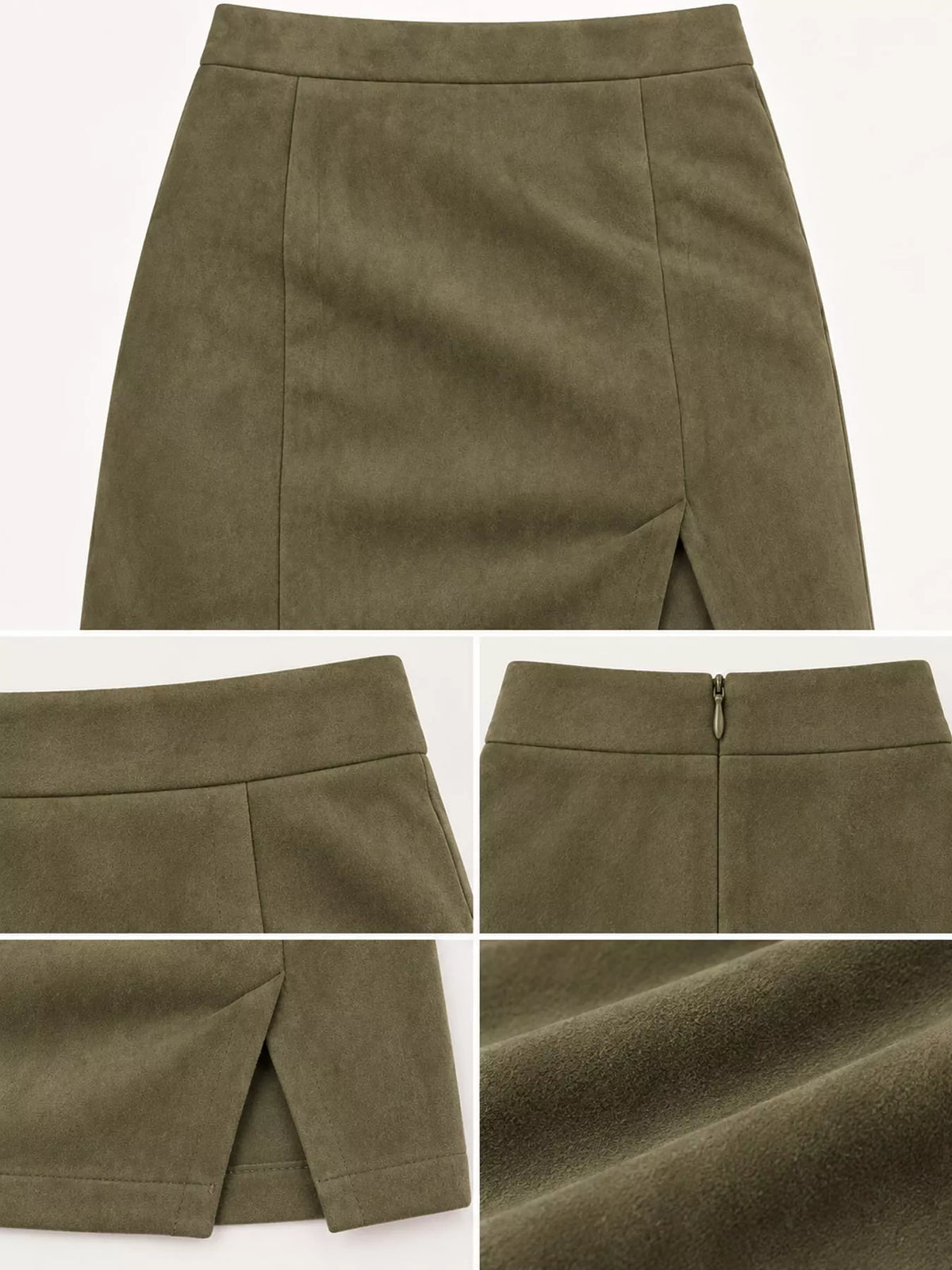 high-waisted slit skirt – zipper, slit, seam detail | dropsona - neutral - close-up detail