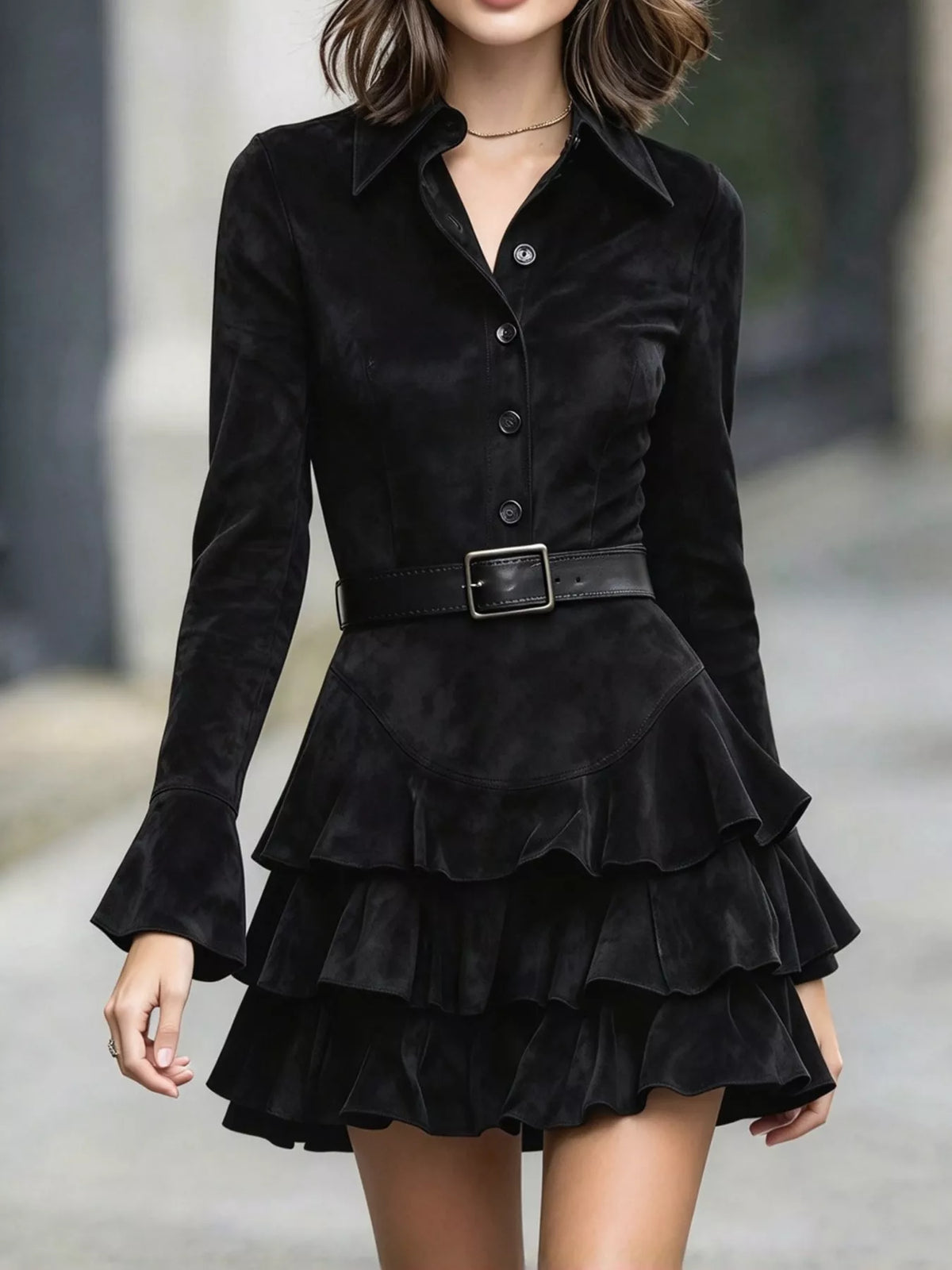 ruffle layered button front mini dress – ruffled fit | dropsona - neutral - packaging