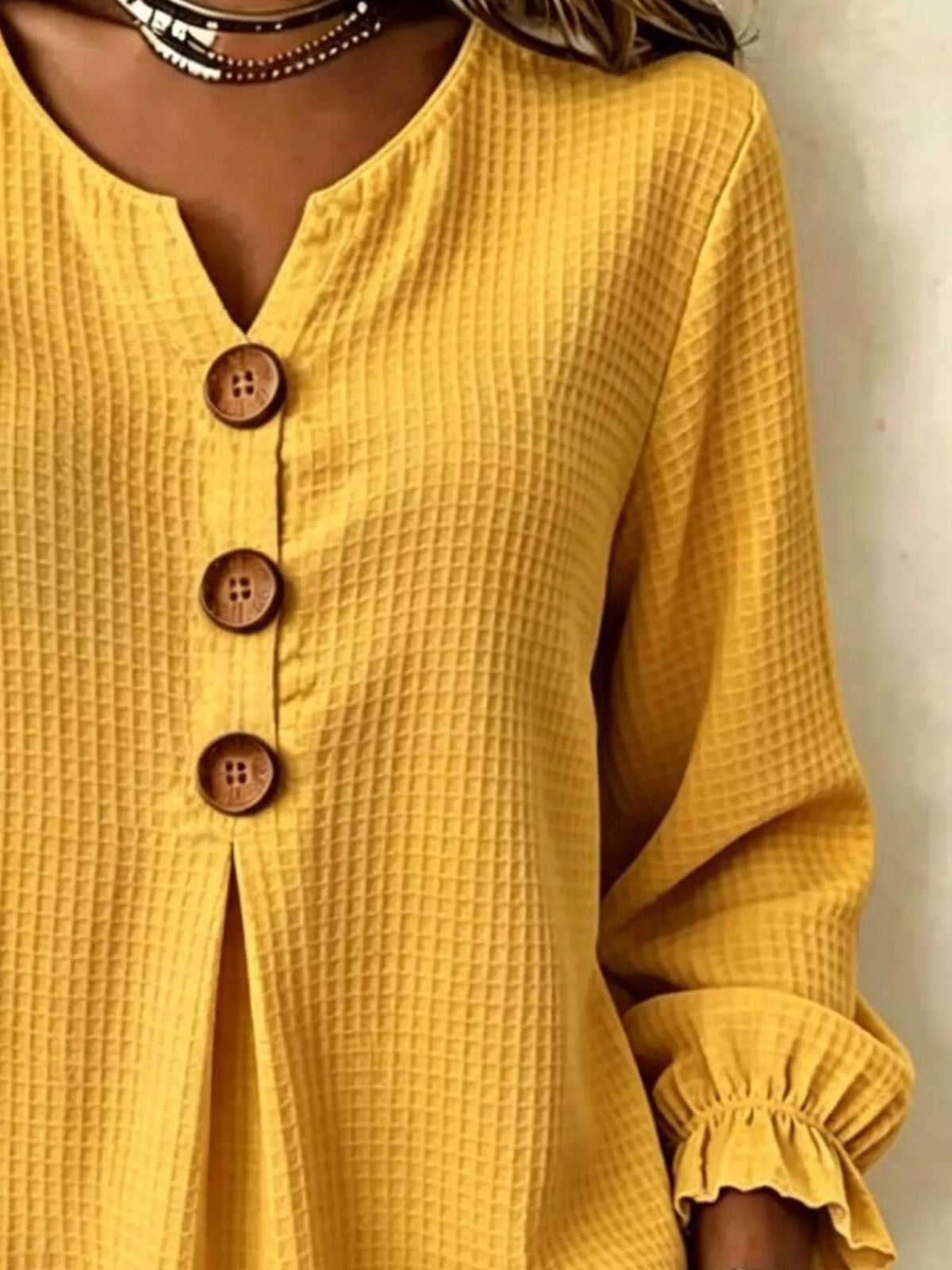 waffle knit long sleeve top | dropsona - neutral - front view