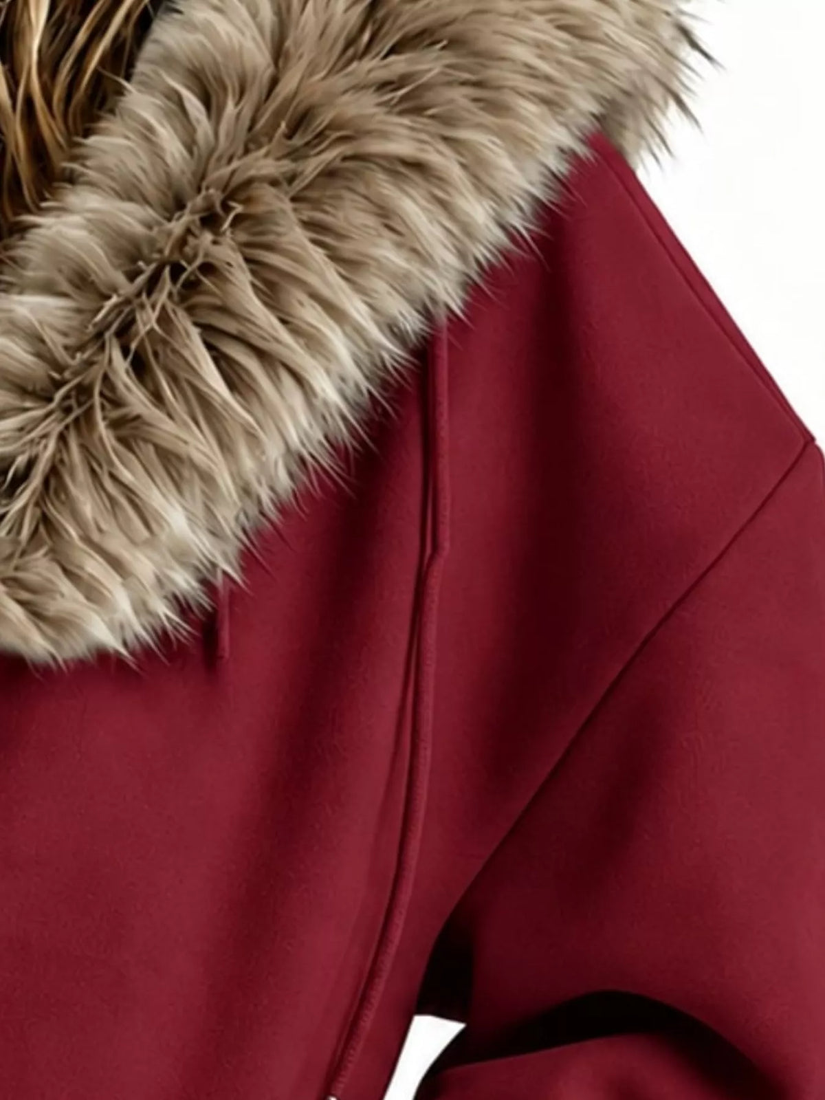 full size faux fur hood zip-up hoodie plus | dropsona - neutral - material texture