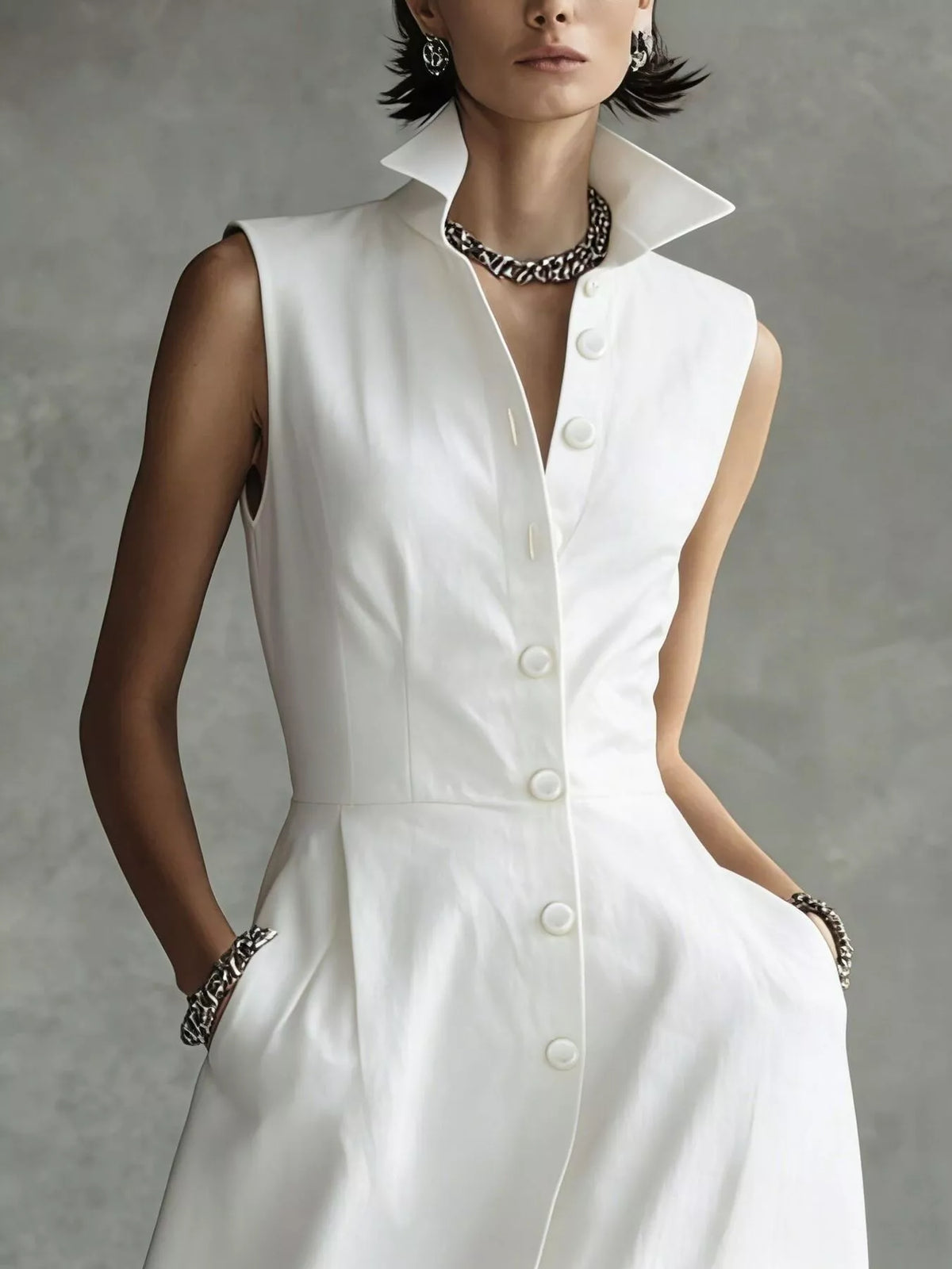 sleeveless button-down midi shirt dress | dropsona - neutral - packaging