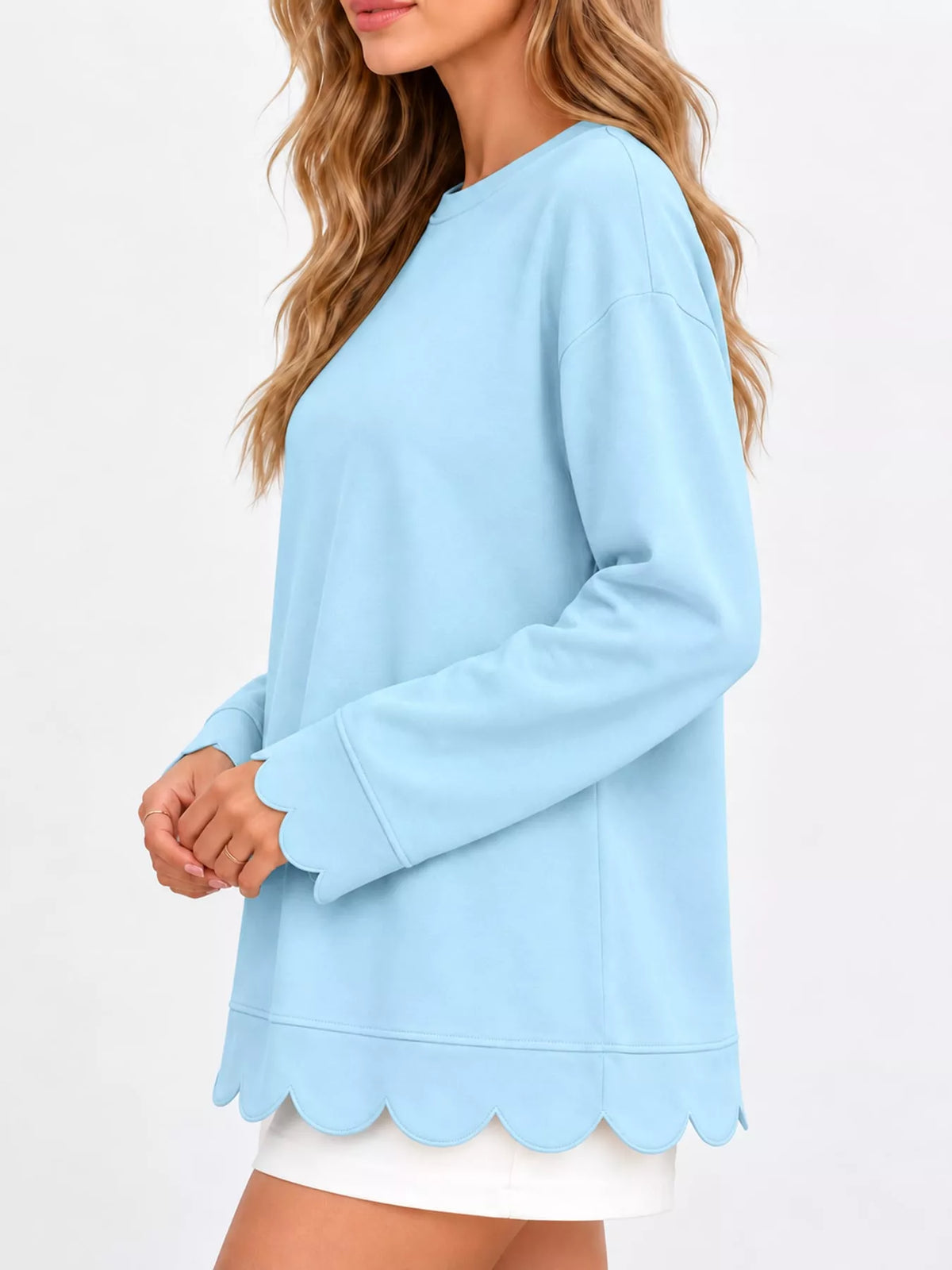 full size casual scalloped hem crewneck sweatshirt | dropsona - neutral - size reference
