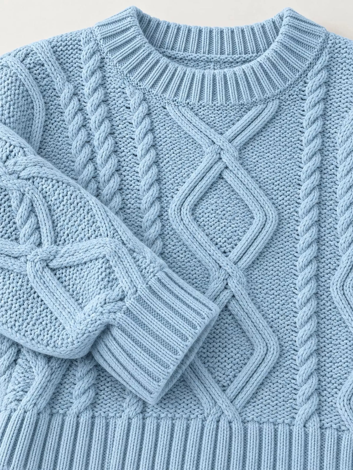 full size cable-knit round neck sweater plus | dropsona - neutral - material texture