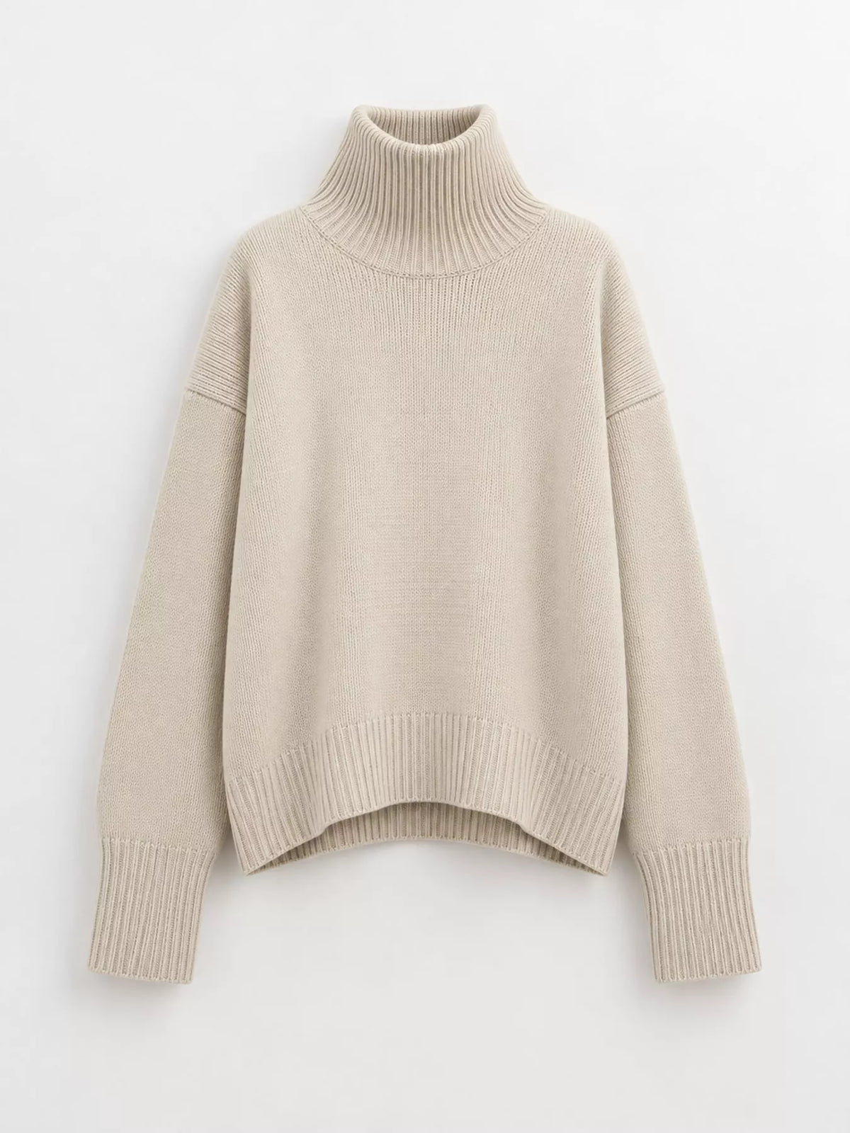 oversized turtleneck wool sweater | dropsona - neutral - material texture