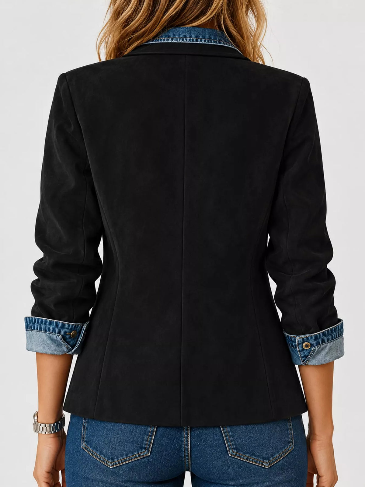 full size lapel collar button up blazer plus | dropsona - neutral - size reference