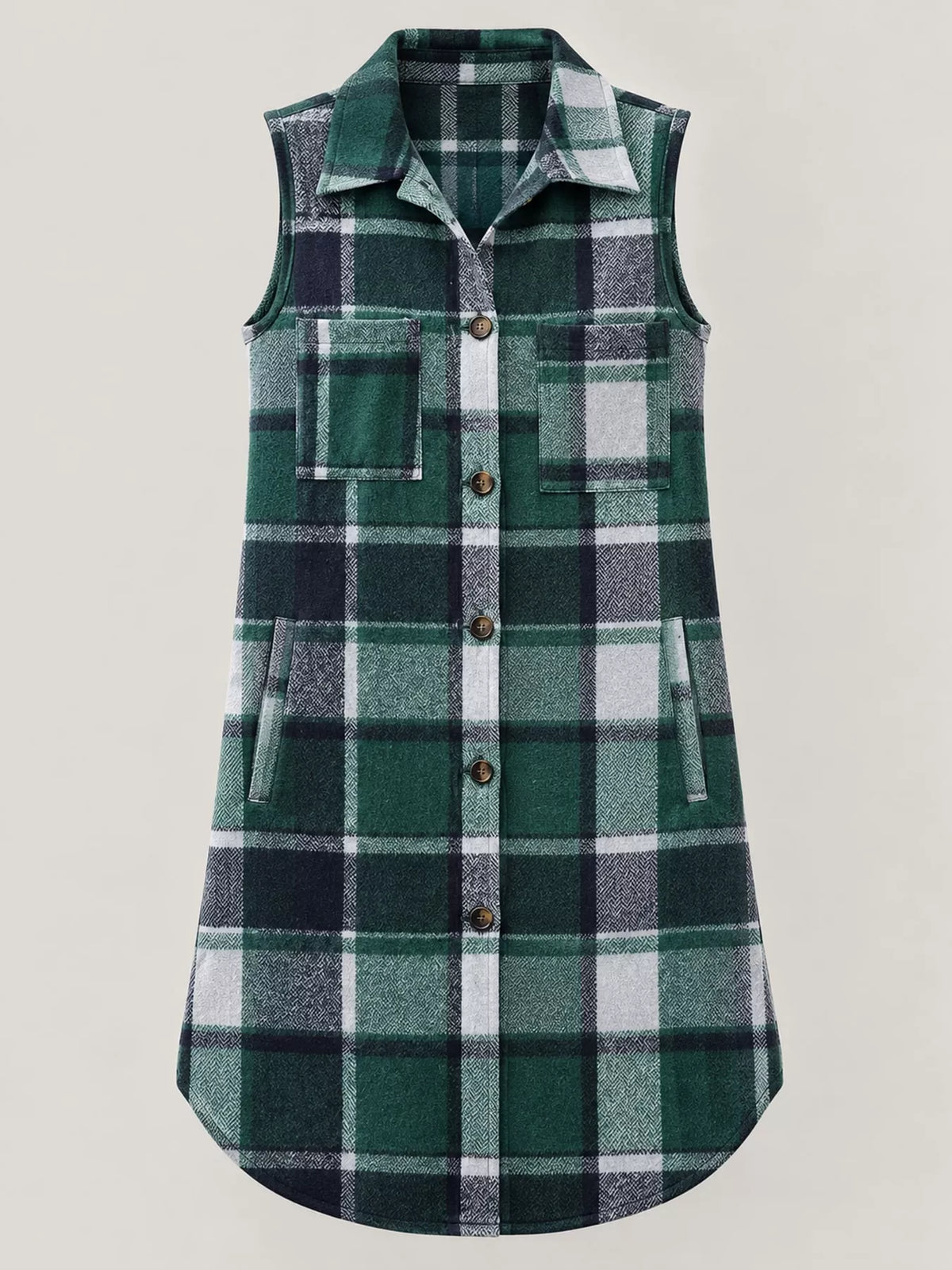 longline plaid button-down vest coat | dropsona - neutral - front view