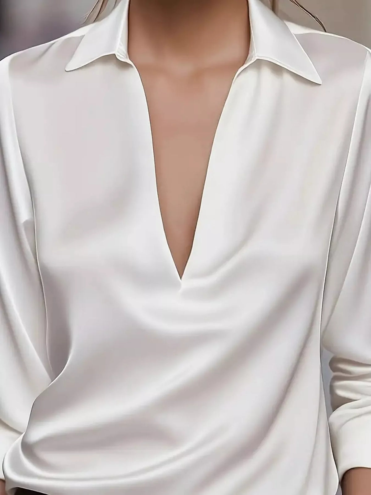 full size satin long sleeve blouse plus | dropsona - neutral - front view