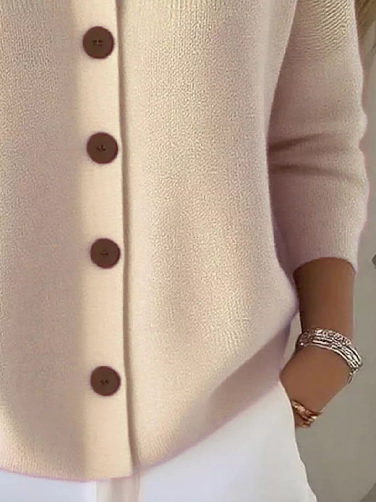 full size collared button-down knit cardigan plus | dropsona - neutral - usage example