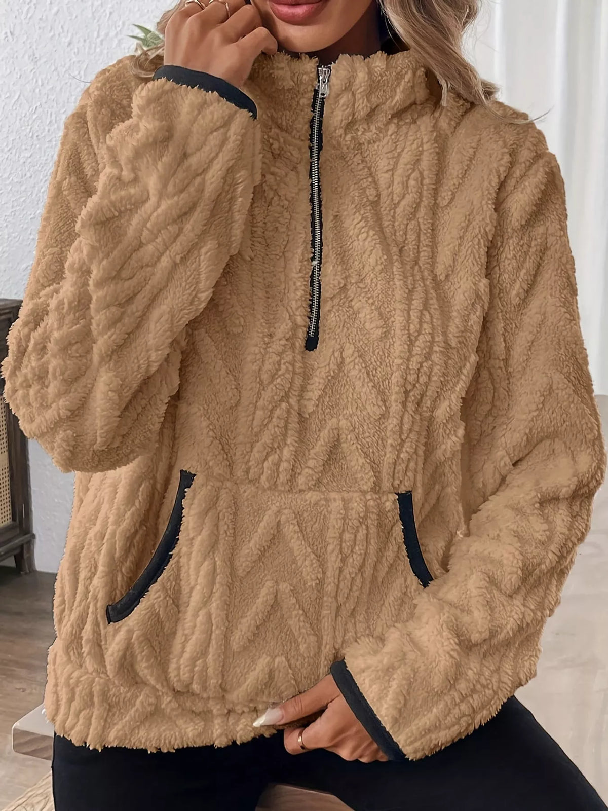 full size quarter-zip sherpa sweatshirt plus | dropsona - neutral - usage example