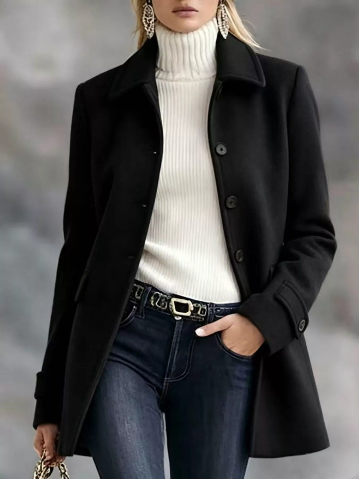 button up collared neck coat | dropsona - neutral - usage example