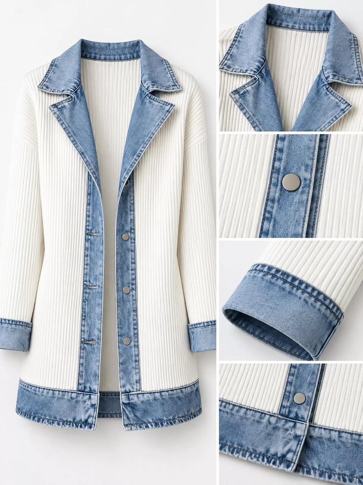 full size denim trim ribbed knit cardigan plus | dropsona - neutral - size reference