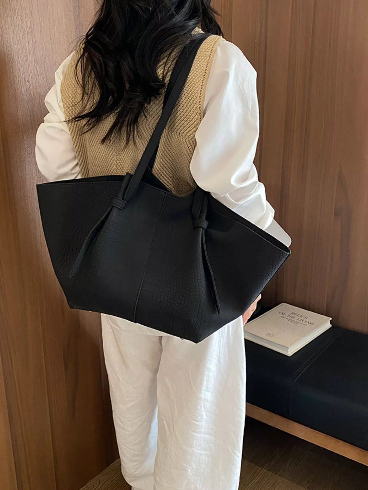 pu leather tote bag – stylish sling | dropsona - neutral - material texture