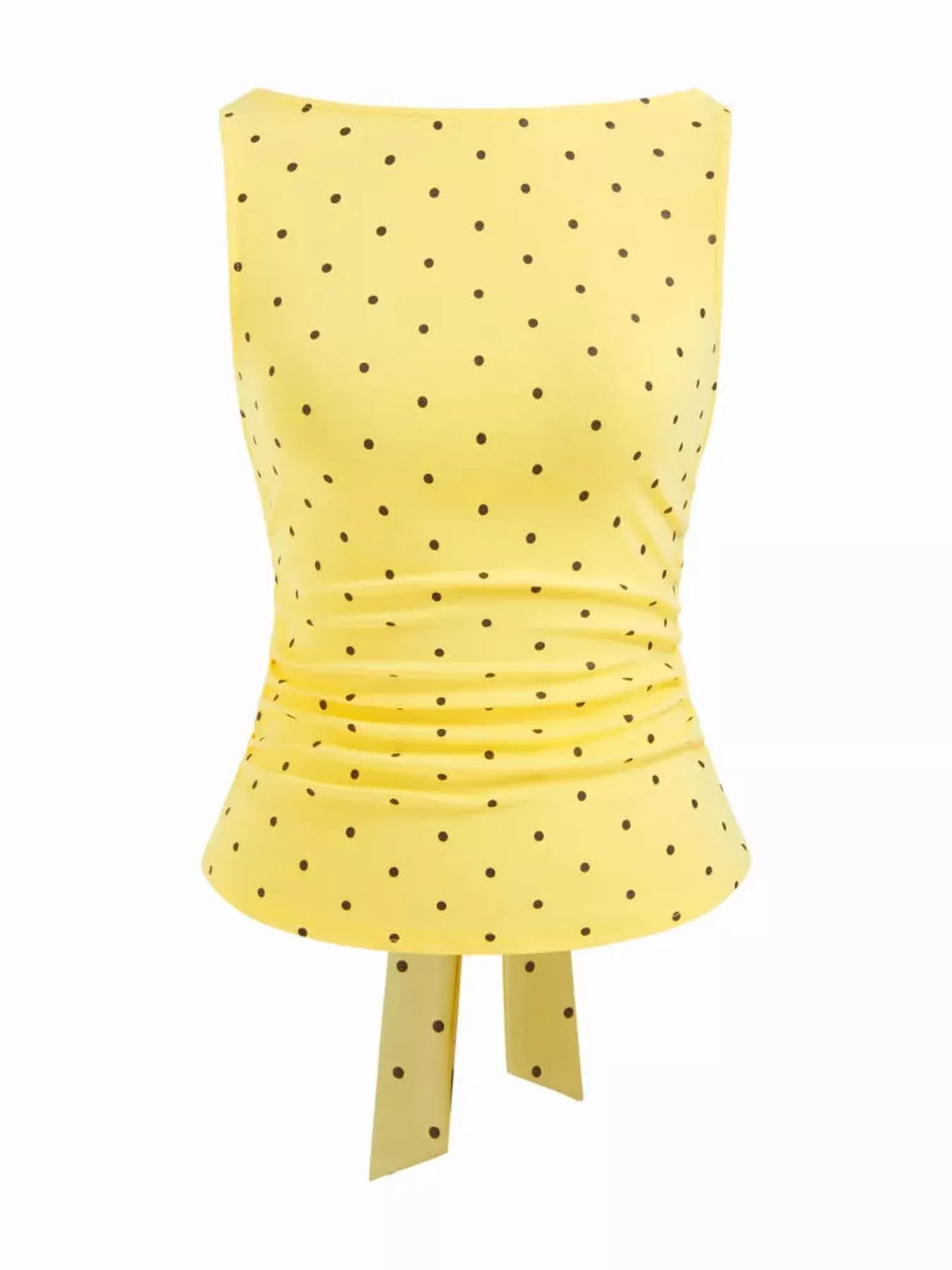 polka dot print sleeveless tank top with tie back | dropsona - neutral - close-up detail