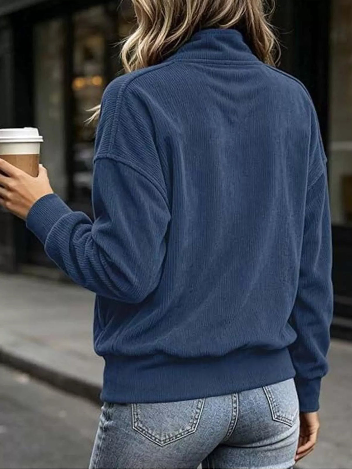 full size quarter snap kangaroo pocket sweatshirt | dropsona - neutral - material texture