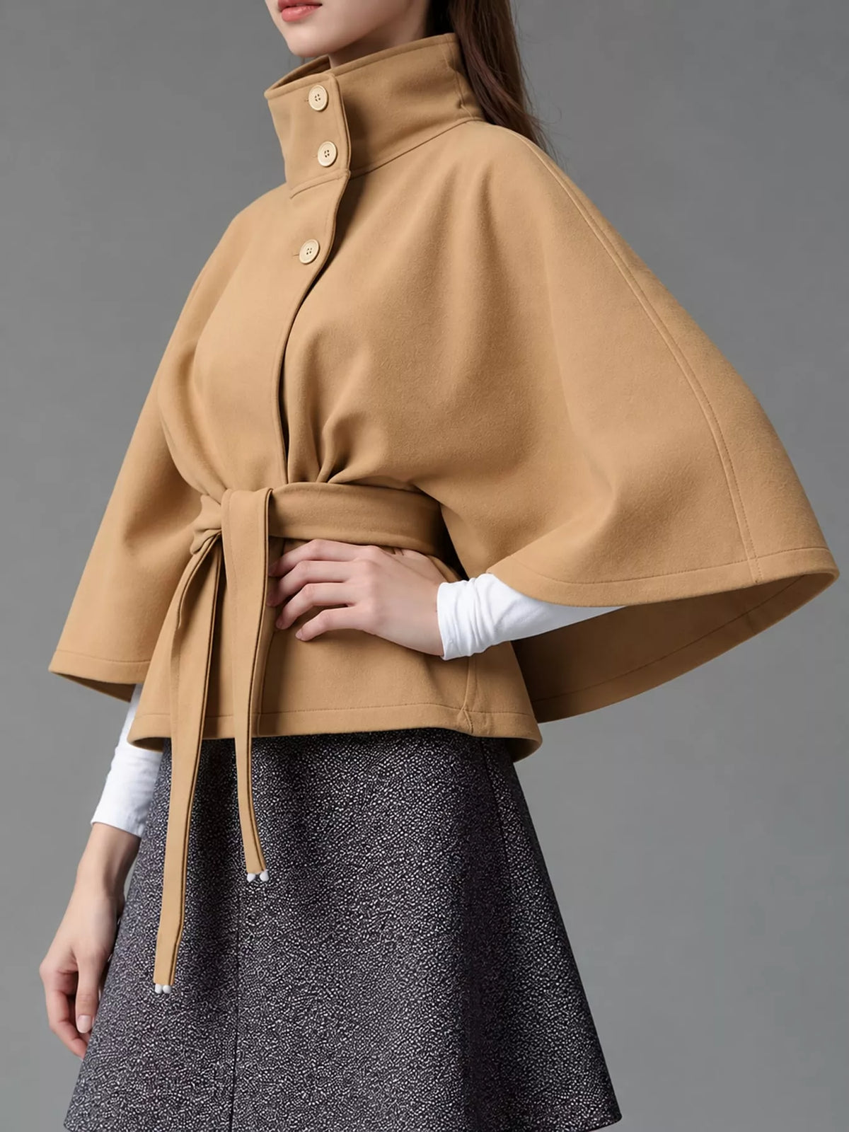 belt button detail outerwear | dropsona polyester 95% - neutral - material texture