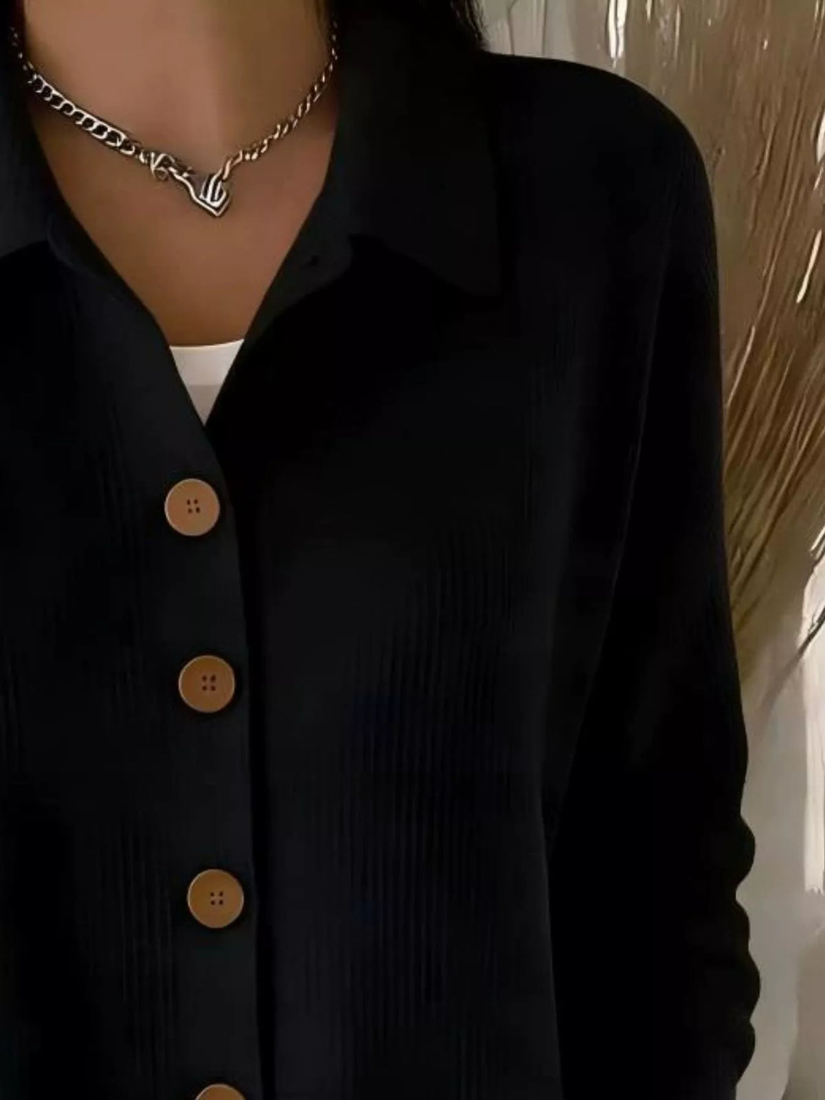full size waffle knit button-down shirt plus | dropsona - neutral - front view