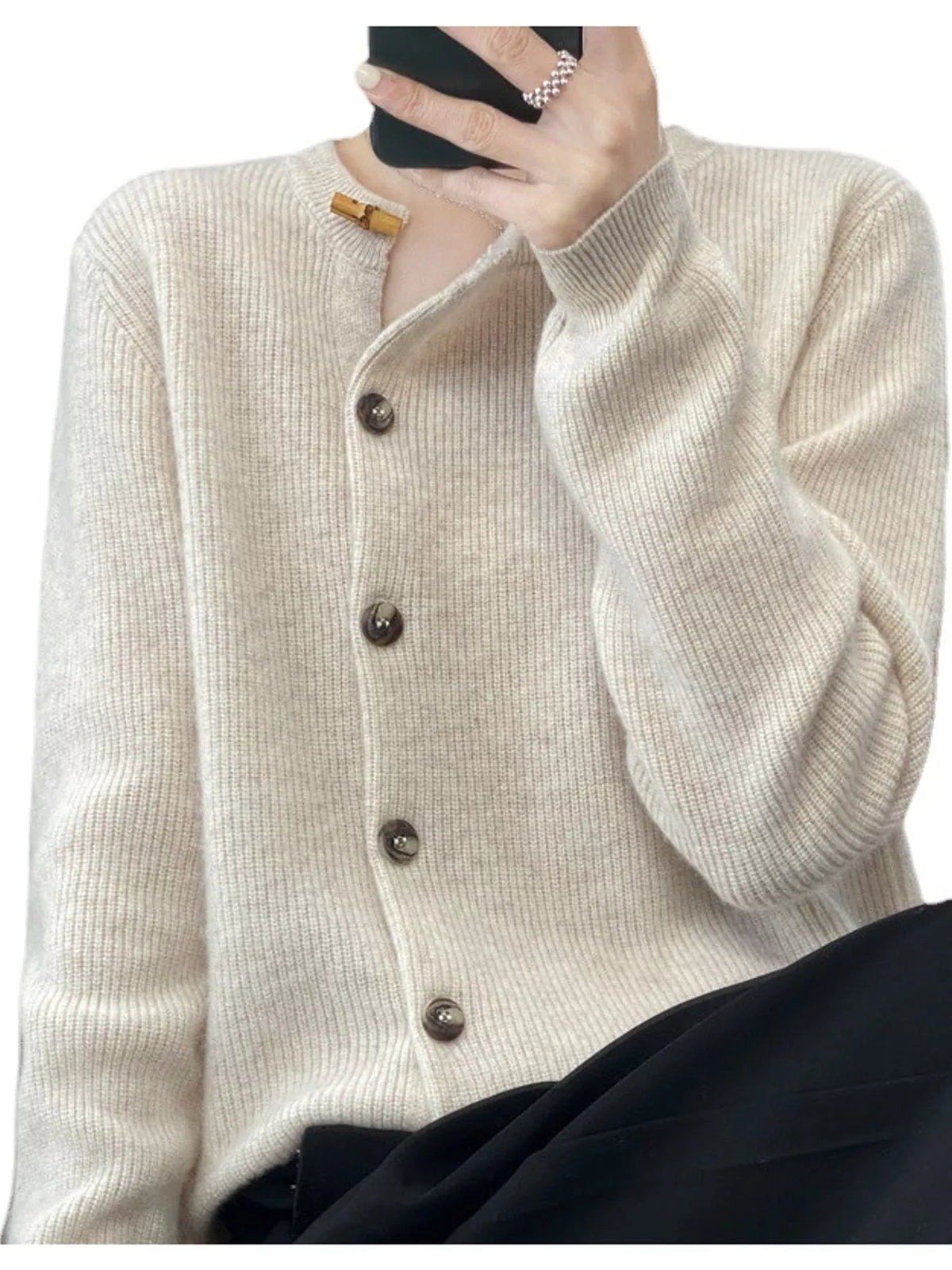 ribbed knit asymmetrical button cardigan | dropsona - neutral - everyday use