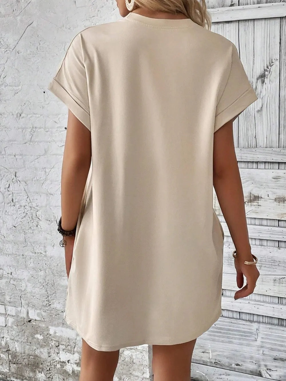 round neck short sleeve mini dress – basic style | dropsona - neutral - packaging