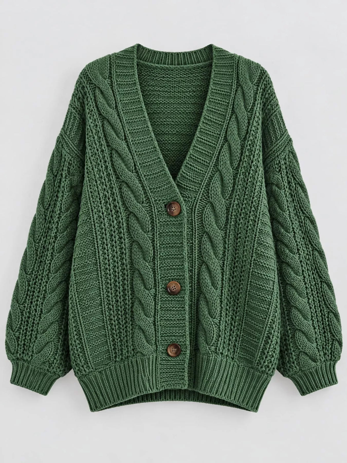 cable knit button-down cardigan | dropsona - neutral - close-up detail