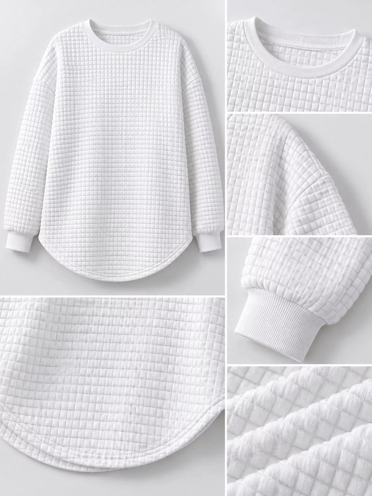 plus size textured waffle knit crew neck sweatshirt | dropsona - neutral - packaging