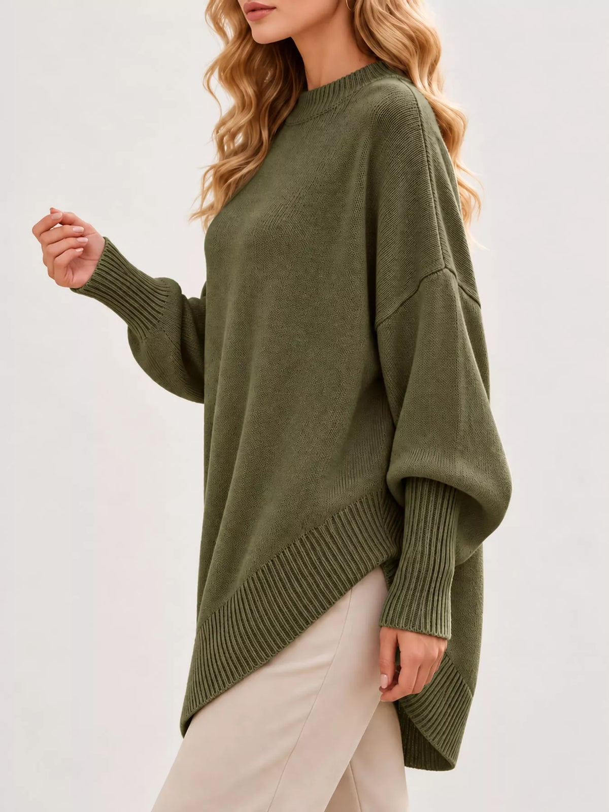 full size ribbed knit dropped shoulder sweater plus | dropsona - neutral - size reference