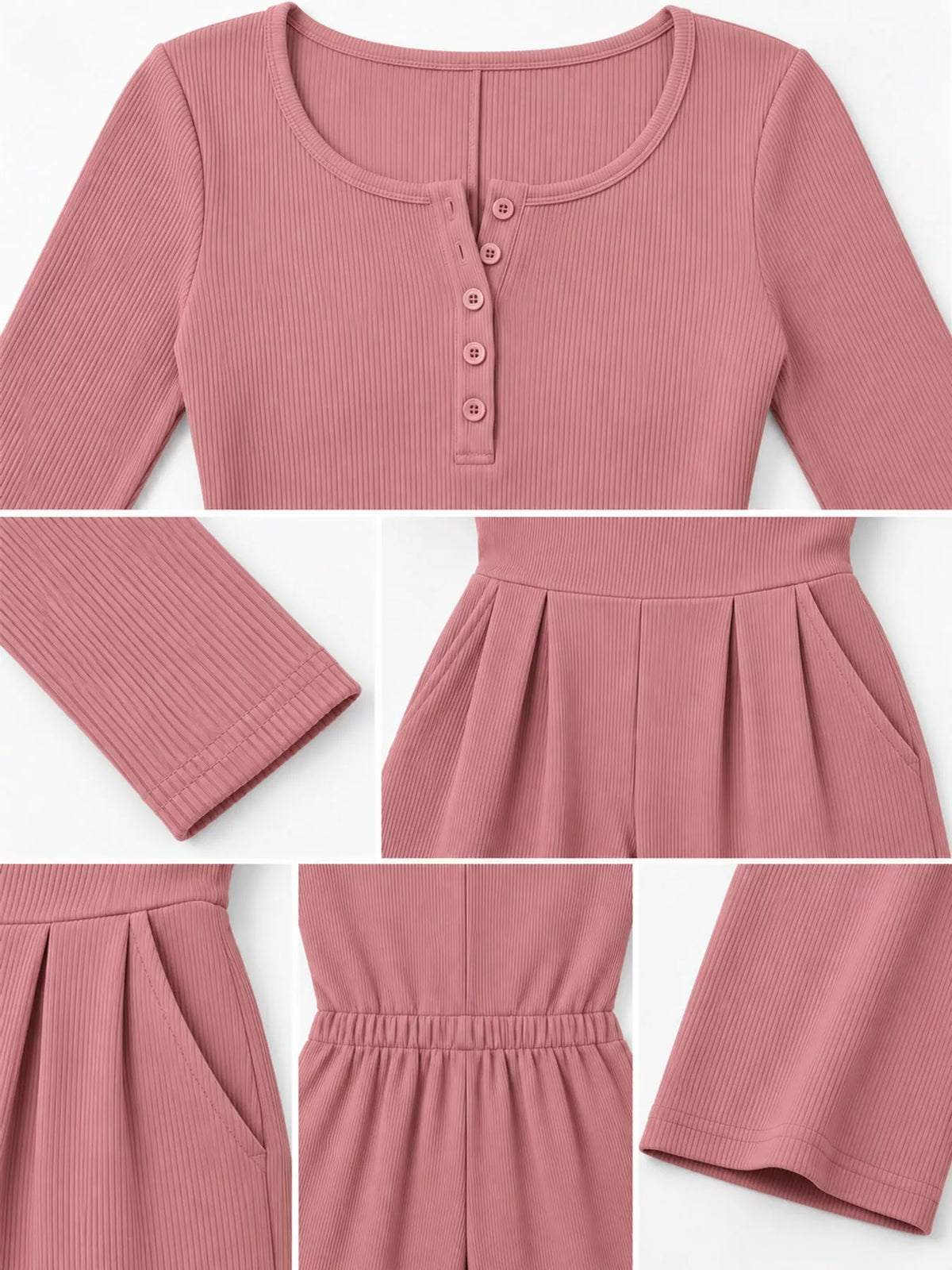 long sleeve ribbed knit wide leg jumpsuit | dropsona - neutral - usage example