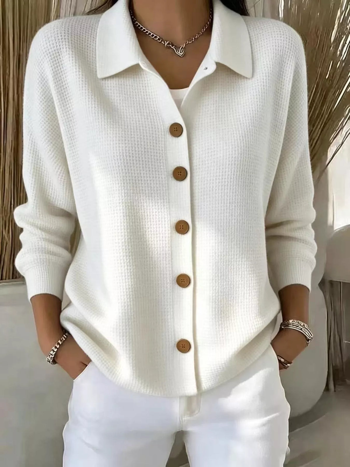 full size waffle knit button-down shirt plus | dropsona - neutral - everyday use