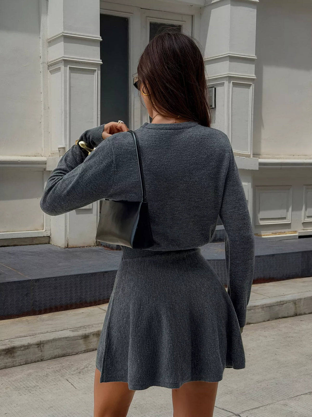 crew neck long sleeve a-line sweater dress | dropsona - neutral - size reference